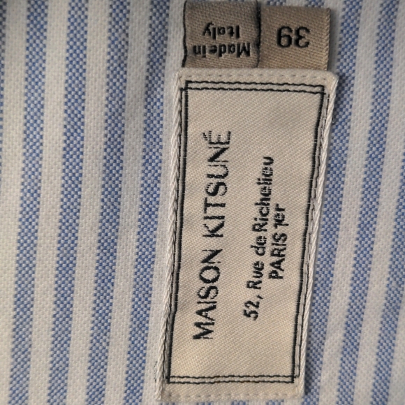 SOLD- Maison Kitsuné Men's Blue and White Striped Oxford Shirt- size FR39 - Picture 3 of 6